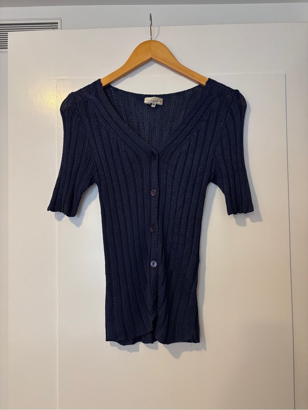 Balenciaga Navy Ribbed Short-Sleeve Button Cardigan